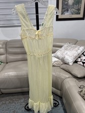 Vintage Nany Flower Originals Nylon Nightgown Yellow Lace Maxi 60s 70s