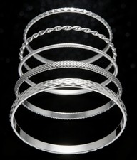 5pcs-set Women's Minimalist Silver Plated Embossed Layered Fashion Cuff Bracelet