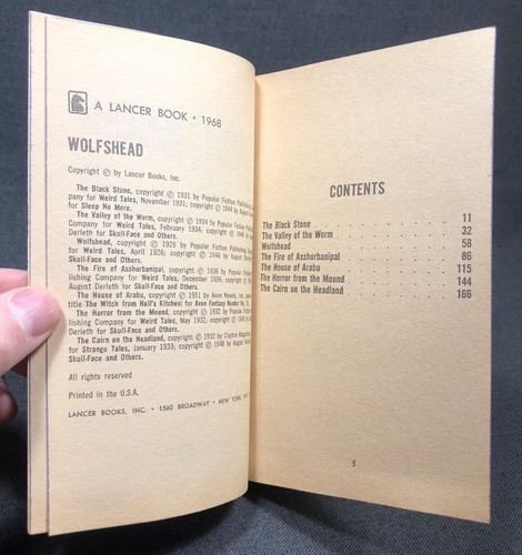 WOLFSHEAD Robert E Howard Lancer 1968 1st Printing Frazetta Horror Stories - Picture 2 of 2