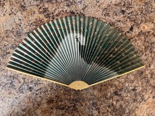 Vintage Peacock Folding Hand Fan Paper Gold Guards Peacock Print Decor