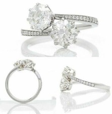 Round Cut 2.25Ct Two Diamond 14k White Gold Engagement Ring Simulated Size 6.5