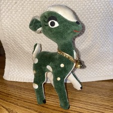 Vintage 1960s Dakin Dream Pets Green Reign Deer Fawn Plush Japan MCM Christmas