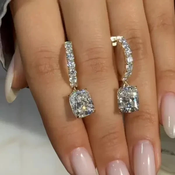 Висячие серьги-подвески из настоящего муассанита 10 карат с покрытием из белого золота 14 карат - Изображение 2 из 4