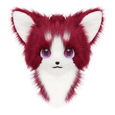 HAOAN Animal Furry Fursuit Head Mask Plush Cat Fox Costume Wine White 