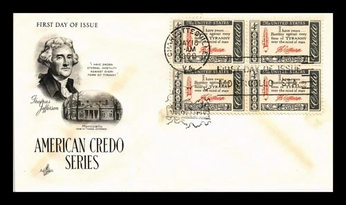 Dr Jim Stamps Jefferson American Credo Series Block First Day Cover Artcraft