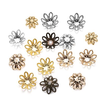 200 Pcs 8-Petals Flower Filigree Bead Caps 14mm Hollow Bead End Caps for Jewelry