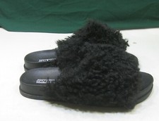 new ladies CAPE ROBBIN Slip On slipper BLACK FURRY Sandals Size 7