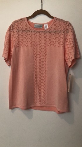 Alfred Dunner Rose Hill Blush Pink Short Sleeve Blouse Sweater Knit Top Size L