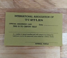 Vintage 60s 70s International Association of Turtles Official Membership Card 