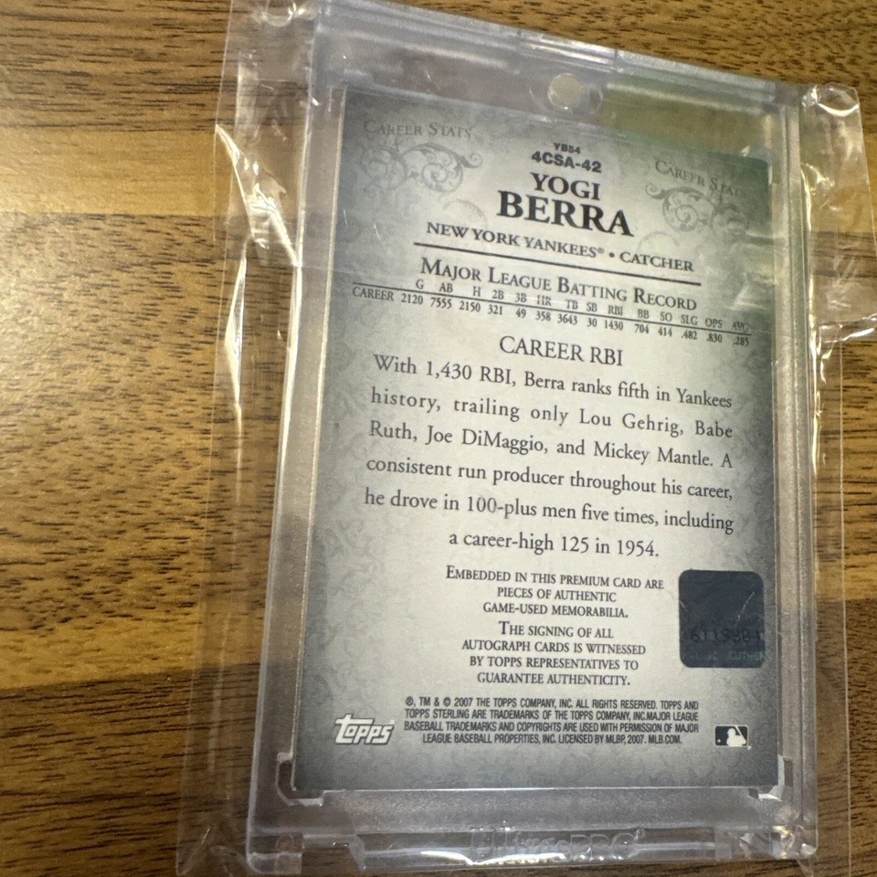 Yogi Berra 2007 Topps Sterling Quad Game Used Jersey Auto, /10, VERY RARE CARD! - Image 3 of 4