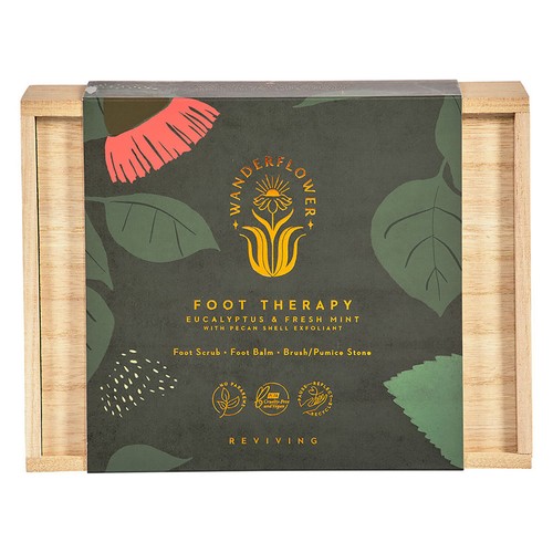 Wanderflower - Eucalyptus & Fresh Mint Foot Therapy Set in Wooden Gift Box - Picture 2 of 5