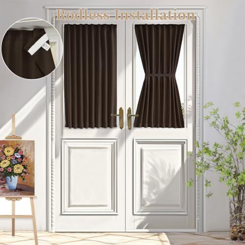 Door Window Curtains - Privacy Door Window Treatment Drapery 25 x 40 | 1P Brown-image