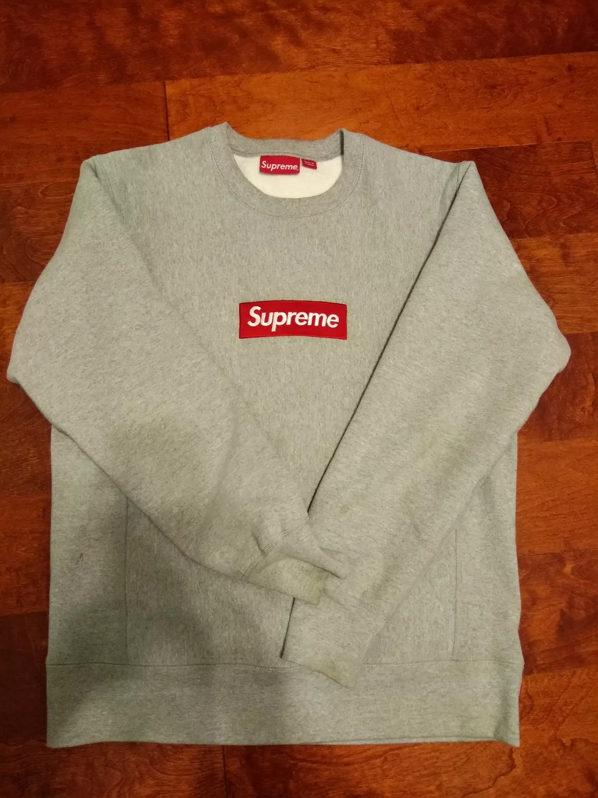 Sweat col rond gris bruyère moyen logo Supreme Box AUTHENTIQUE 2015 TNF CDG 