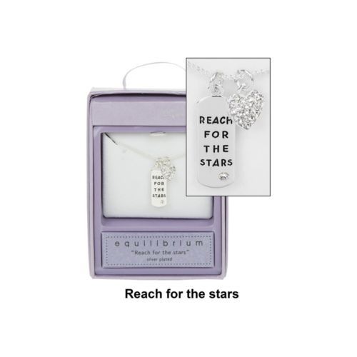 HEART CHARM & REACH FOR THE STARS MESSAGE TAG ON CHAIN NECKLACE IN GIFT BOX NEW