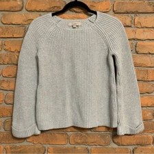LOFT Womens XS Sweater Gray Chunky Knit Ribbed Pullover Crewneck Rolled Cuffs