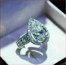 5 Ct Pear Cut Lab-Created Diamond Wedding Ring 14K White Gold Plated