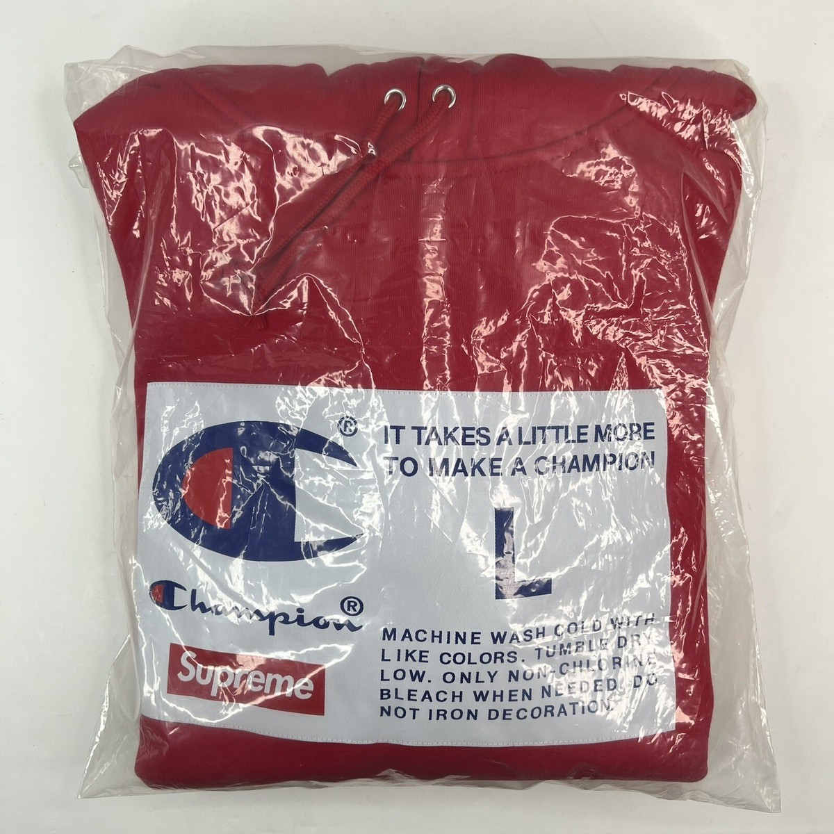 Supreme x Champion Label Hooded Sweatshirt Red Size Large (FW18