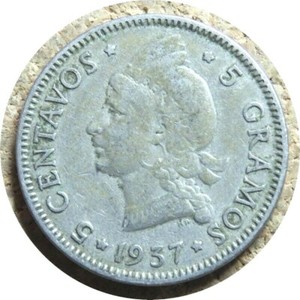 elf Dominican Republic 5 Centavos 1937   Indian Princess  37A