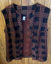 VTG 60 s Women s Vest Long Black Plaid Union Made Size 10