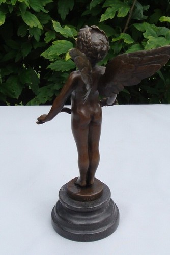 Statue Sculpture Ange Bebe Style Art Deco Style Art Nouveau Bronze massif Signe - Picture 3 of 6