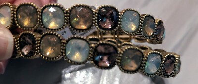 Set Of 2 Loft Stretchy Bracelets Gold tone Browns & Clear stones. New With tags!