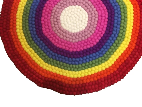 Handcrafted Rainbow Color Felt Ball Carpet – 100% New Zealand Wool, 98 cm Round, - Image 2 of 4