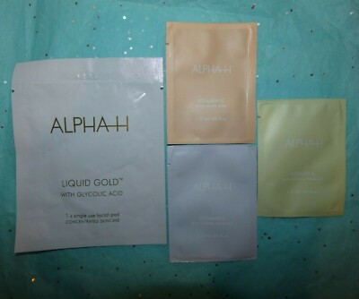 NEW ALPHA H Liquid Gold w/ Glycolic Acid Facial Pad & Vit A,B,C Samples