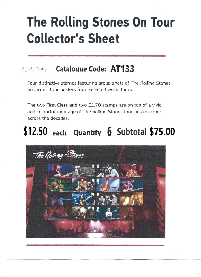 Hojas de colección y estampillas de arte Royal Mail Rolling Stones Foto 2 de 4