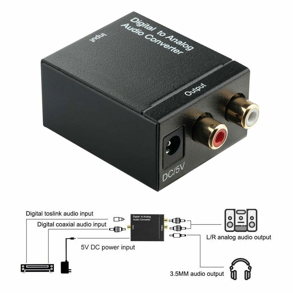 Digital Optical/Coaxial To Analog RCA Audio Converter - Includes Fiber Cable, USB Powered