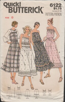 Butterick 6122 Boho Sundress, Top, Skirt Cottagecore Pattern Misses Size 8 Uncut