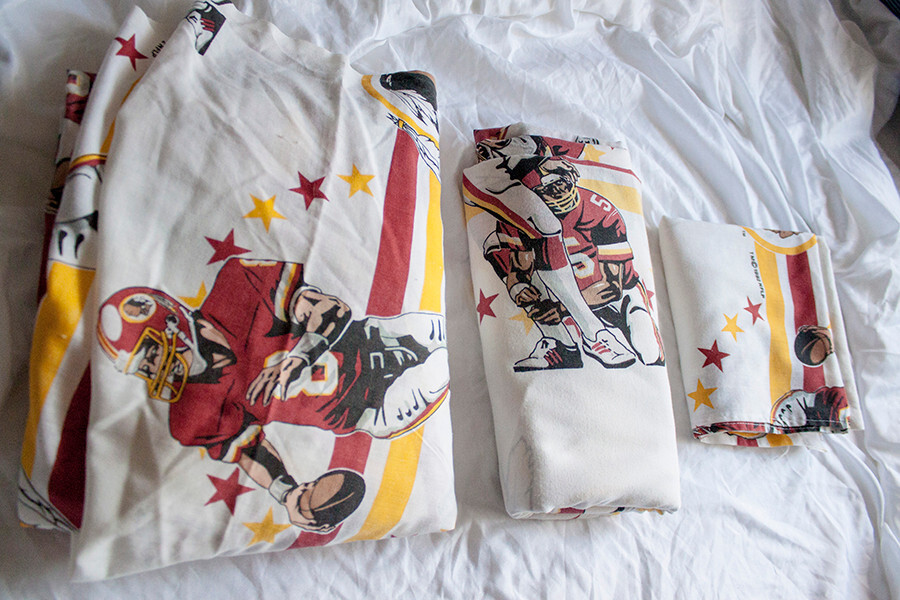True Vtg 92 Redskins Bed Sheet Set Washington Flat Fitted Pillowcase