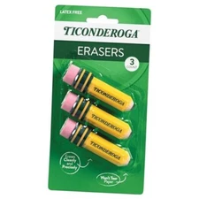  Erasers, Pencil Shaped, Latex-Free, Yellow, 3-Pack (38953) Yellow, 3 Count
