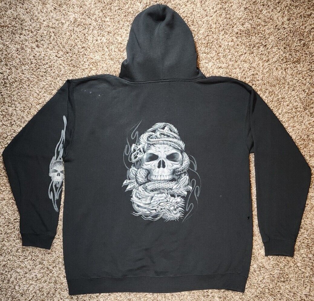 Vintage Top Heavy Hoodie 2001 Y2K Sz XL Dragon Skull Double Vintage Top Heavy Hoodie 2001 Y2K Sz XL Dragon Skull Double