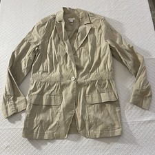 Chicos 0 Lightweight Linen Blend Jacket Womens Tan Elastic Waist Sz S