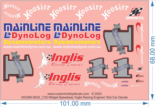 'Inglis Racing Engines' Midget-Speedway Slot Car Deca- 1/18 1/24 1/32 1/64 -WD - Picture 4 of 5