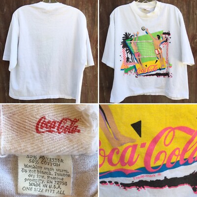 Coca Cola Crop Top Volleyball Neon Graphic T-shirt 80s 90s 1980s