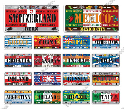 World Countries Travel Decorative License Metal Plates Tin Sign Wall Decor