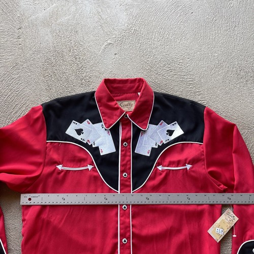 Scully Shirt Mens Small Red Pearl Snap Embroidered Cards Poker Western Cowboy - Picture 10 of 12