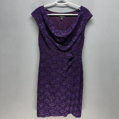 Connected Apparel Women's Dress Size 10 Purple Sleeveless Knee Length