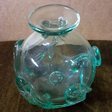 Joe Hamon green crested waves vase signed blown green glass 4 1/2" beautiful