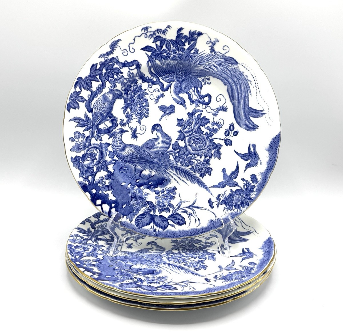 Set of (4) Vintage Royal Crown Derby BLUE AVES Bone China