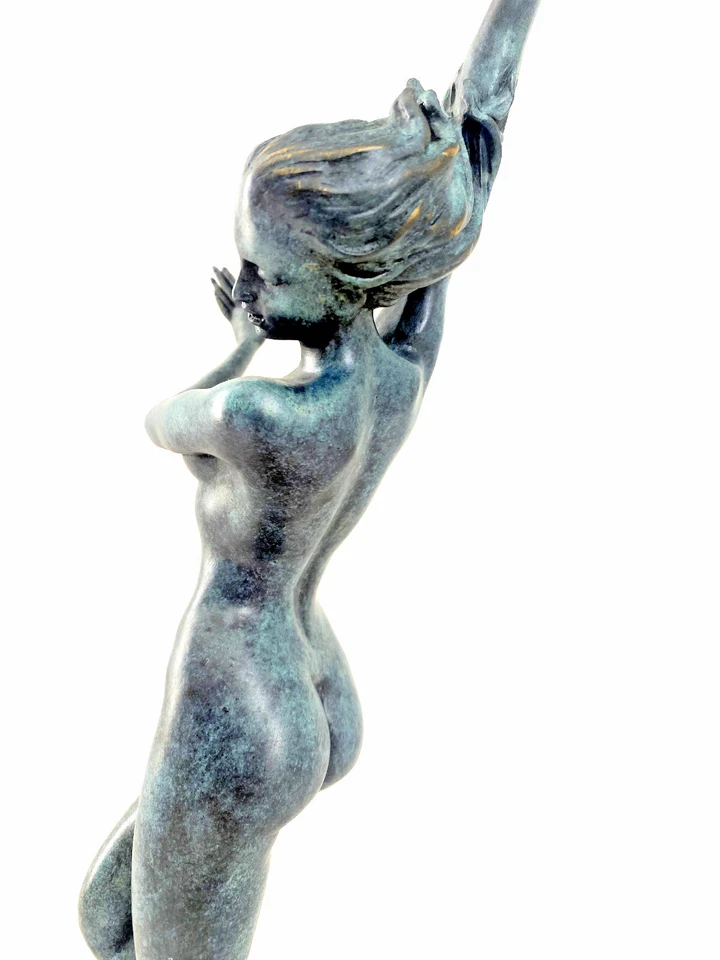 Jugendstil Bronzefigur-Kamm der Welle- signiert Nachguss von Harriet Frishmuth - Bild 3 von 4