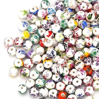 100Pcs Flower Ceramic Craft Beads Threading Ball Bracelets Bead Colorful Bead...