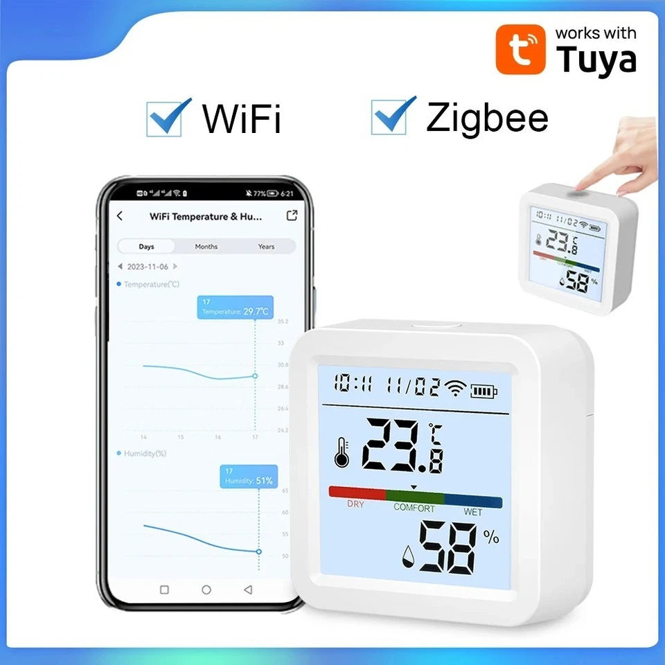 Tuya Smart WiFi/Zigbee Temperature and Humidity Sensor Indoor Hygrometer Thermom - Image 2 of 4