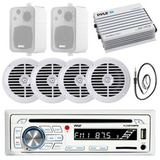 Pyle 1DIN USB Boat Bluetooth Radio, , 4x 5.25" 2x 4" Speakers, 4Ch Amplifier