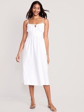 Old Navy White Coastal Milkmaid Cottage Prairie Midi Dress Euro Summer Coquette