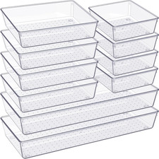 Drawer Organizer Set 10 Pack Large Clear Plastic Storage Bins for Bathroom