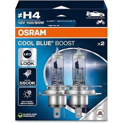 Osram Cool Blue Boost 90w H4 Halogen Headlight Bulbs 62193CBB 5000K car bulbs x2