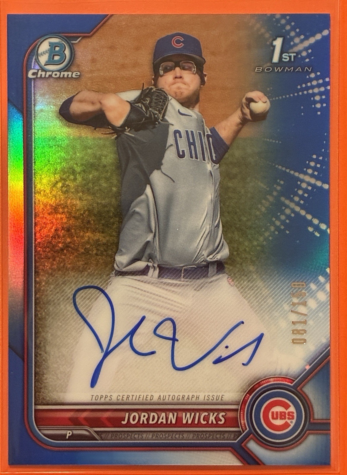 2022 Bowman Chrome Prospects Jordan Wicks Auto Blue Refractor /150 #CPA-JW