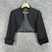 S.L. Fashion Cropped Blazer Women 10 Black Open Front Long Sleeve Classic